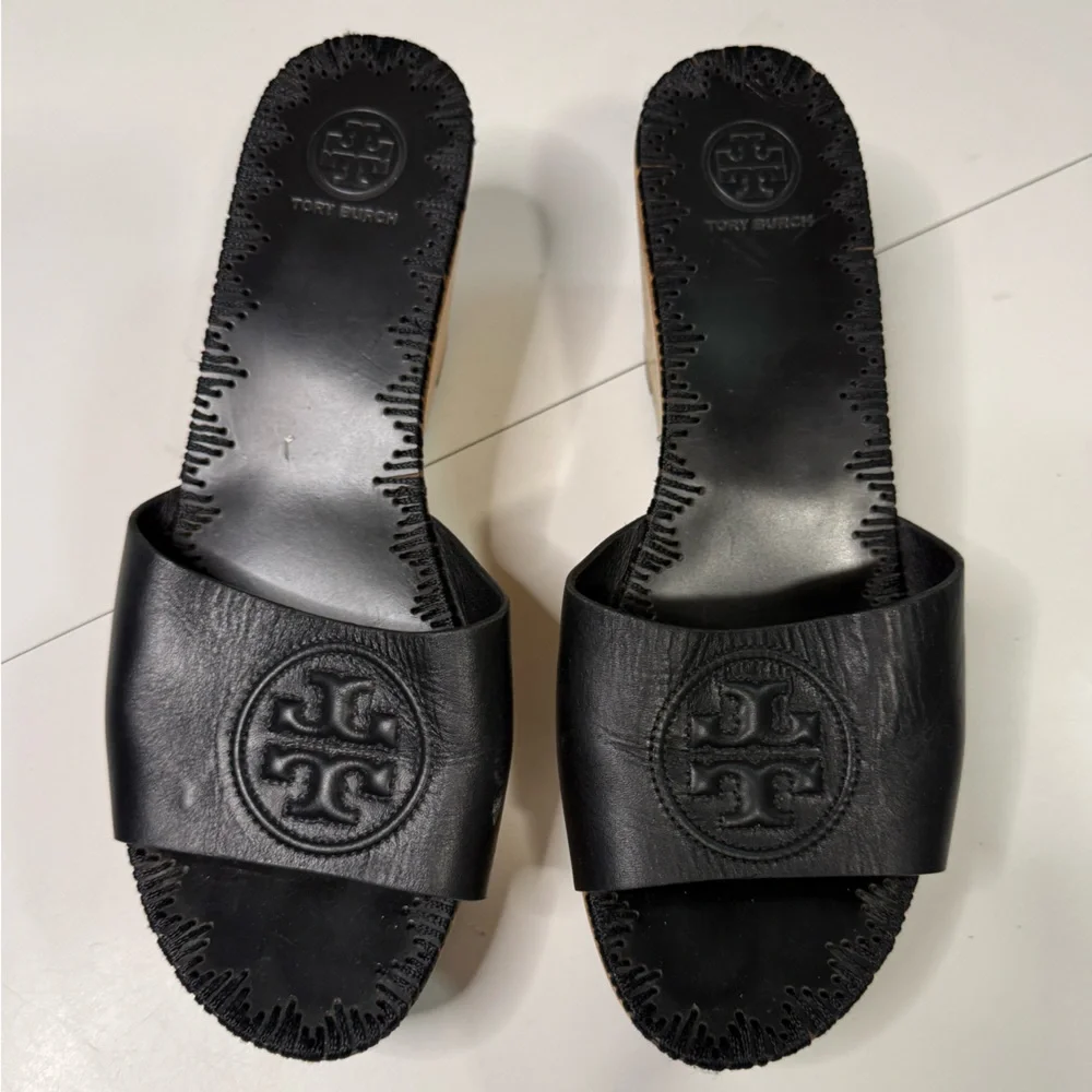 Tory Burch Black Leather Slide Sandals